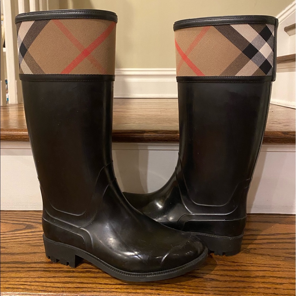 Burberry rain boots.
